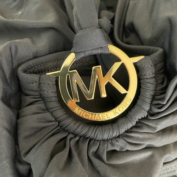 Michael Kors Black Halter Logo MK One Piece Ruched Swimsuit Sz 12 Large Bandeau - Picture 6 of 10